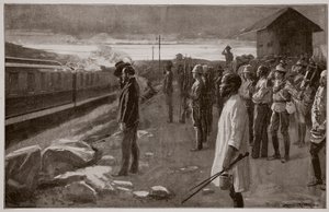 The Train Conveying the Remains of Mr. Rhodes Saluted by the Blockhouse Guards on its Way to the Matopos Hills